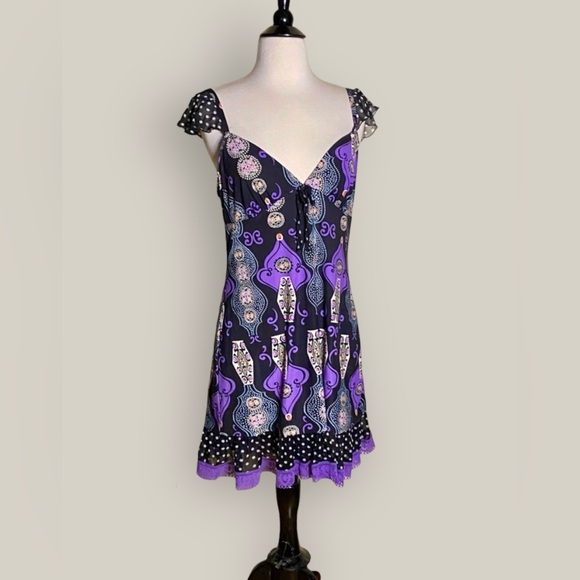 Vintage Other - VTG California Dynasty 70s Hippie Polka Dot Pattern Dress Slip in Purple & Black